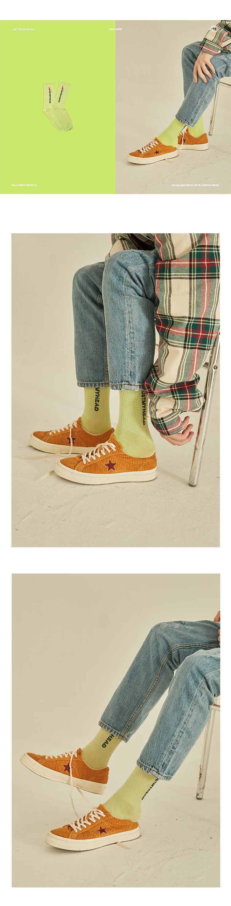 LOSTMYHEAD 18FW Stockings Jacquard nhiều màu Thể thao Đường phố Hip Hop Tide Thương hiệu Vớ cao cho nam và nữ tất vans