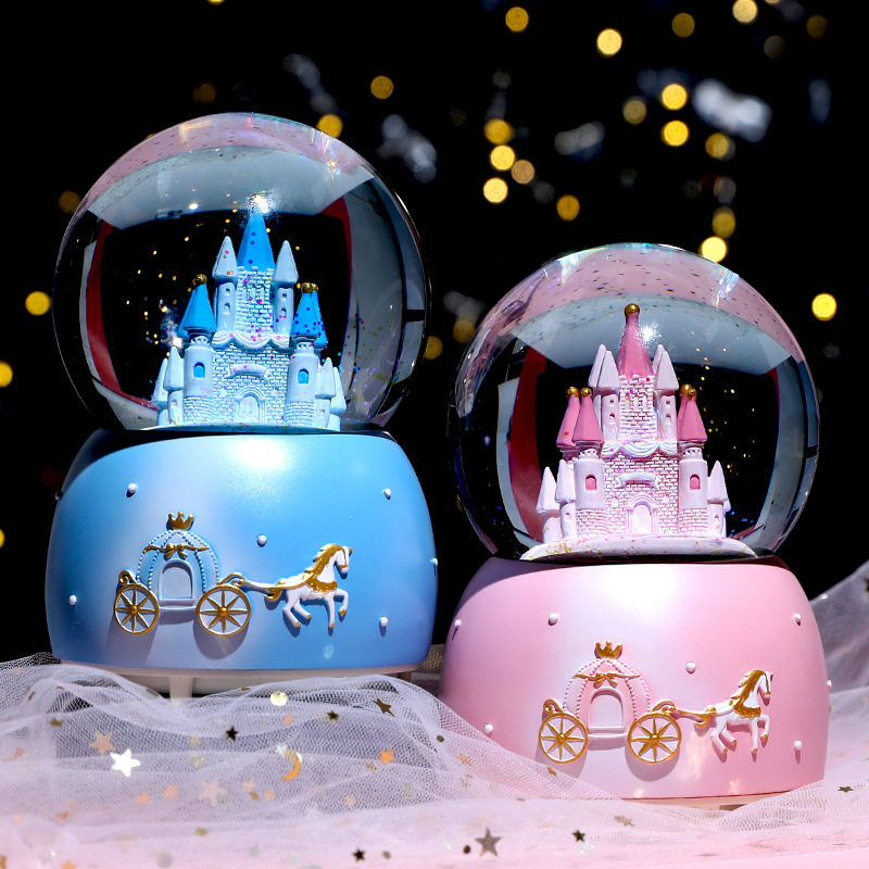 Fairy Tale Princess Castle Crystal Ball Transparent Music Box Snow Ball Girl Heart Romantic Dreamy Birthday Gift