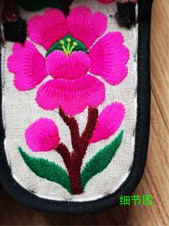 男女通用羌族特色手工艺品纯棉布全手工刺绣拖鞋40码白底红花