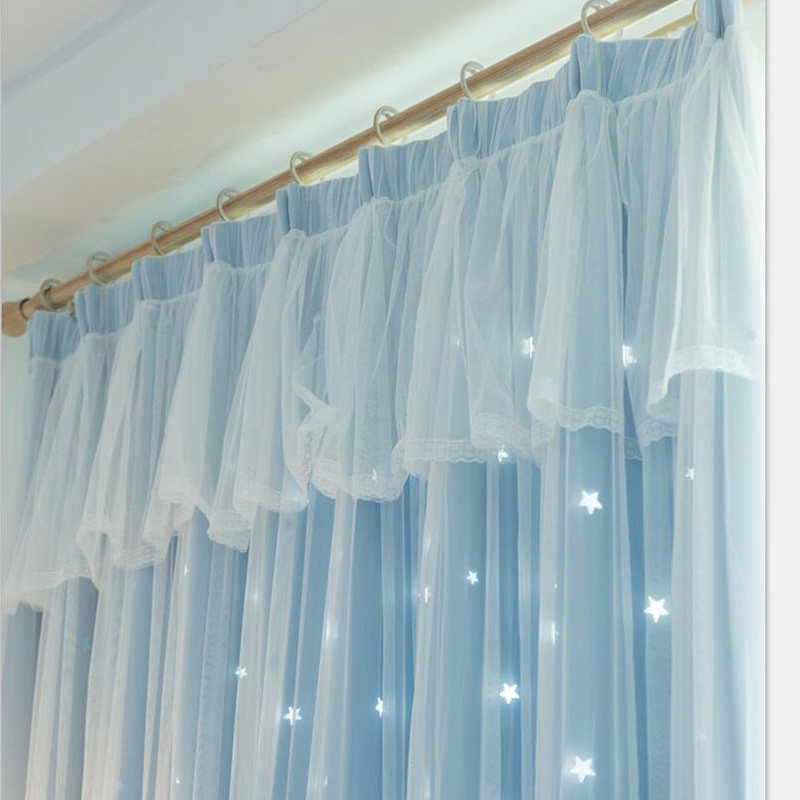Nordic simple modern princess double-layer net red trembles ins cloth integrated bedroom living room window star curtain