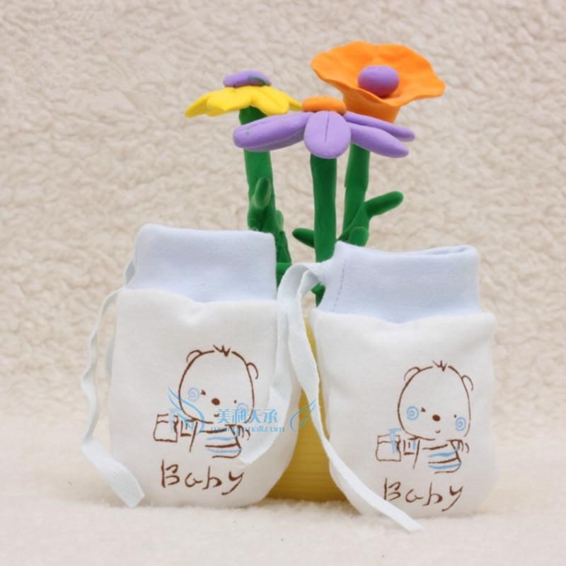 秋冬季纯棉初生婴儿手套加厚加绒新生儿宝宝全棉防抓脸吃手护脚套