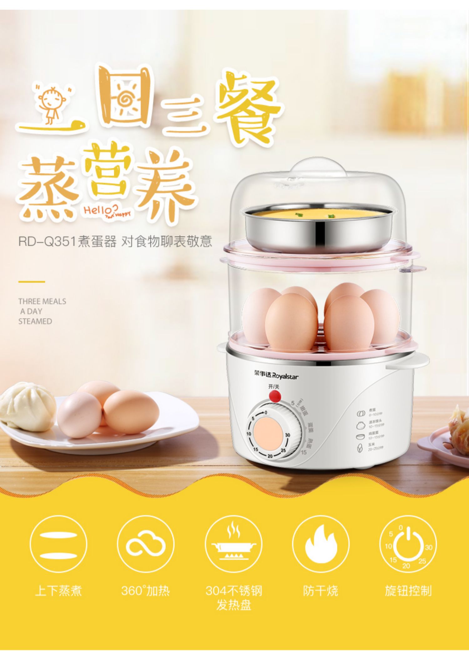 nồi nấu mì Rongshida hẹn giờ nồi trứng đôi hấp trứng nhà đa năng tự động tắt nguồn nhỏ tạo tác nhỏ - Nồi trứng nồi lẩu mini lock and lock