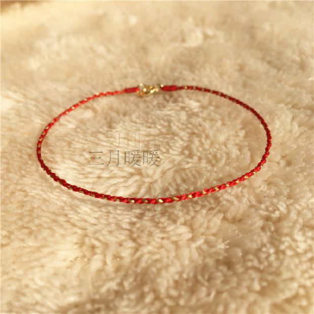 Cống hiến vàng 14k khóa vàng tự nhiên dây đỏ retro nhỏ tươi Trung Quốc gió tay vòng chân - Vòng chân vòng đeo chân nữ