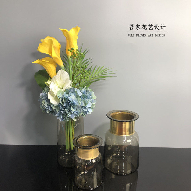 Creative Living Room Blue Emulation Floral Swing Piece Light Luxury Nordic Silk Cloth Fake Flower Table Flower Table Combined Floral Vase