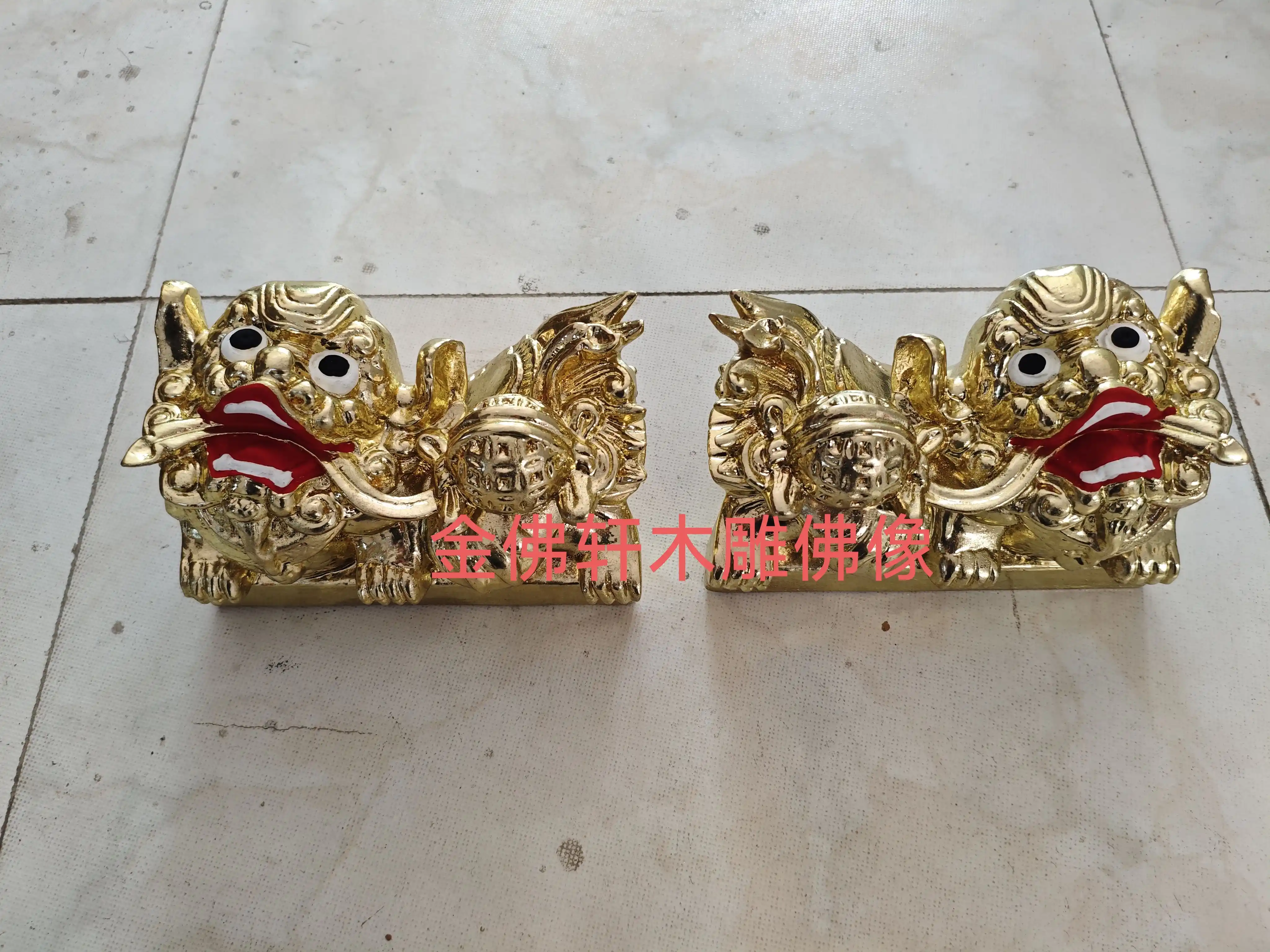 木雕牌匾支撑狮子招牌狮18厘米1对樟木贴金-淘宝Taobao | 天猫Tmall