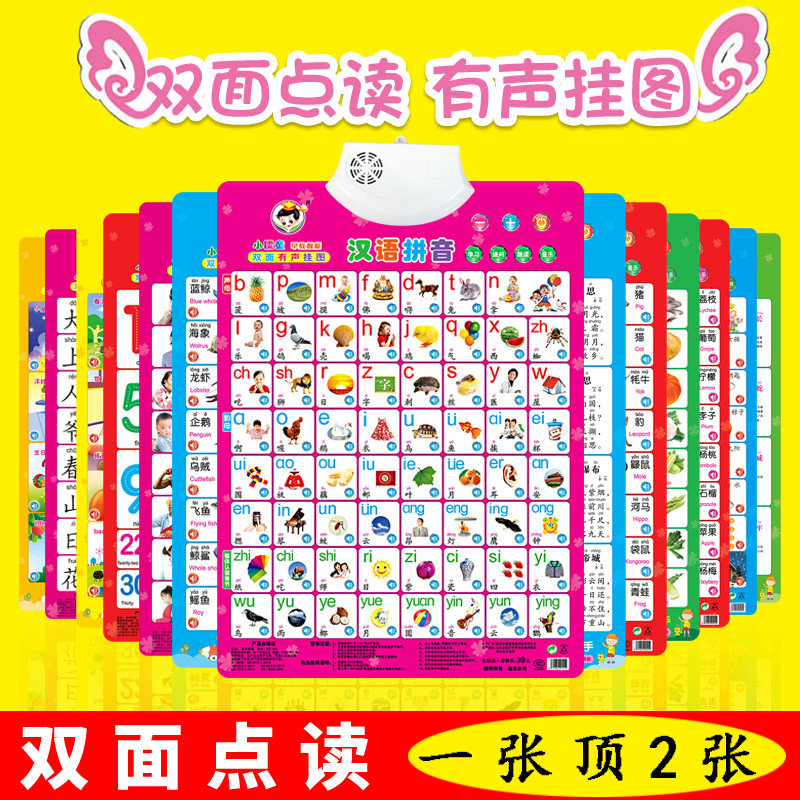 Double sided points Read pinyin Wallchart Children's language Audible Enlightenment Early teaching wall chart Baby look at the picture literacy Cognitive Toys