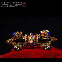 Gu Yixuans purely handmade Tantric Tibetan Buddhist instrument Tibetan silver five-strand vajra pestle inlaid with gems Nepalese craftsmanship