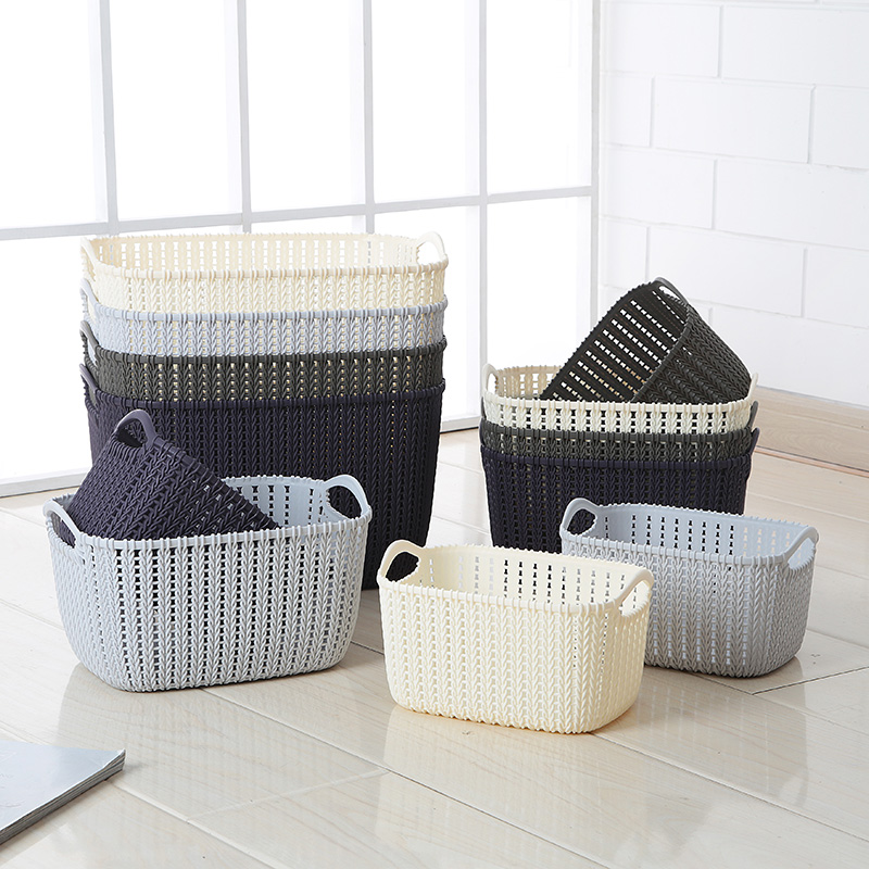 Storage basket plastic wardrobe storage box bath basket desktop rattan woven dirty clothes basket toy basket portable storage basket