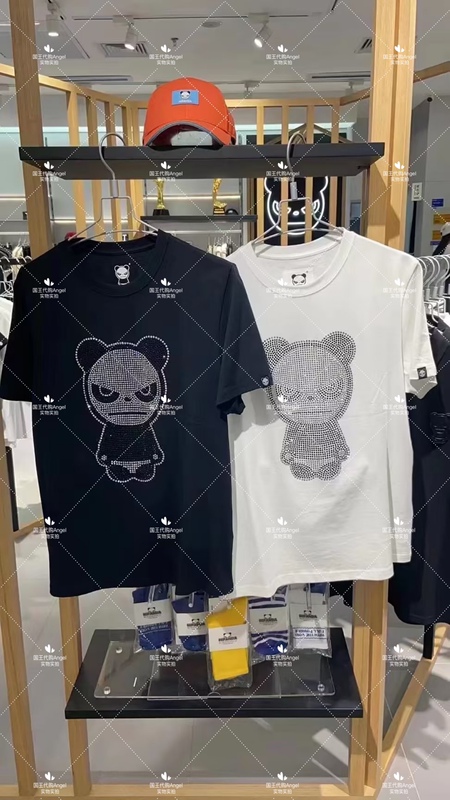 Counter Genuine Hi Panda Hello Panda Diamond Violent Bear Crown Butterfly Classic Short-Sleeved Men's and Women's Couple Wear