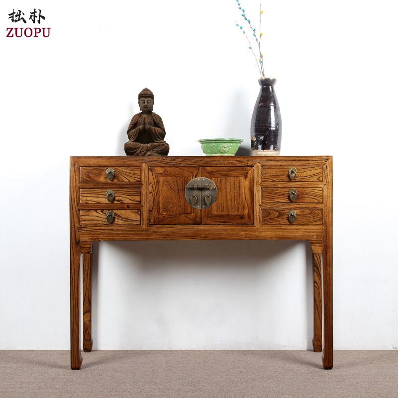 Solid Wood Genguan Table Chinese Cabinet Old Elm Wood Strip Case For Desk Modern Brief Retro Furniture High Foot Door Hall for the desk