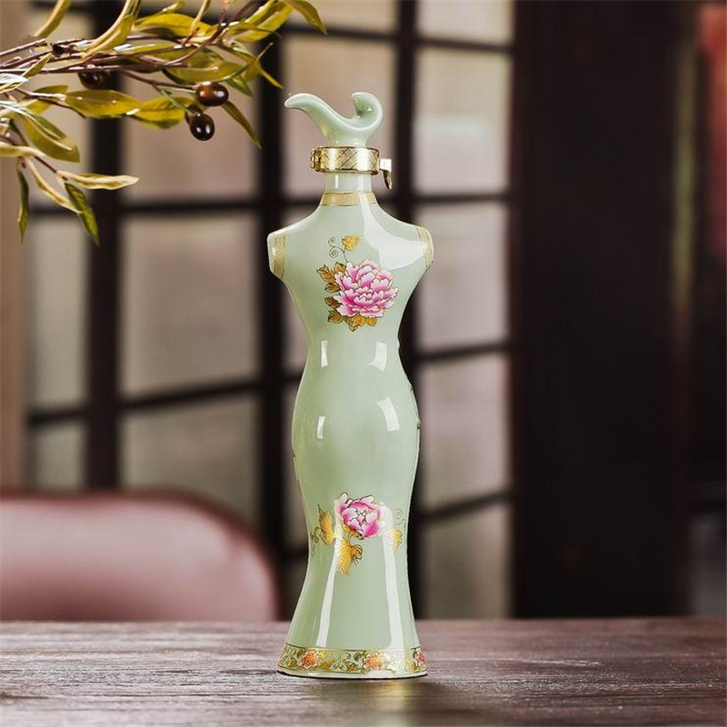 Jingdezhen 1 kg tải gốm trang trí trang trí chai rượu vang một pound bốn con sườn xám đẹp con rồng và phượng rượu với bình giá đỡ rượu vang