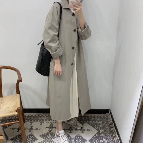 Осенний плащ, длинная осенняя хаки куртка, 2021 года, средней длины, городской стиль, яркий броский стиль, изысканный стиль, в британском стиле