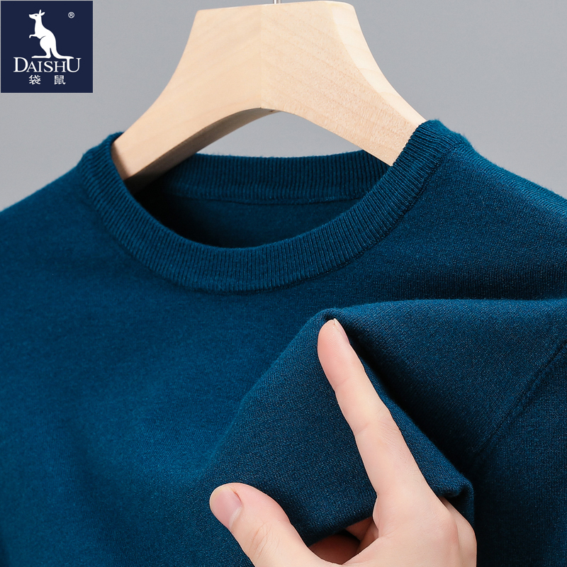 Kangaroo 2025 Men's Solid Color Wool Sweater Spring and Autumn Thin Round Neck Sweater Base Shirt Long-Sleeve T-Shirt Knit Top
