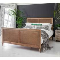 American Countryside French Retro Old Rattan Bed Antique Oak Solid Wood Double Bed Chic B&B Style Furniture