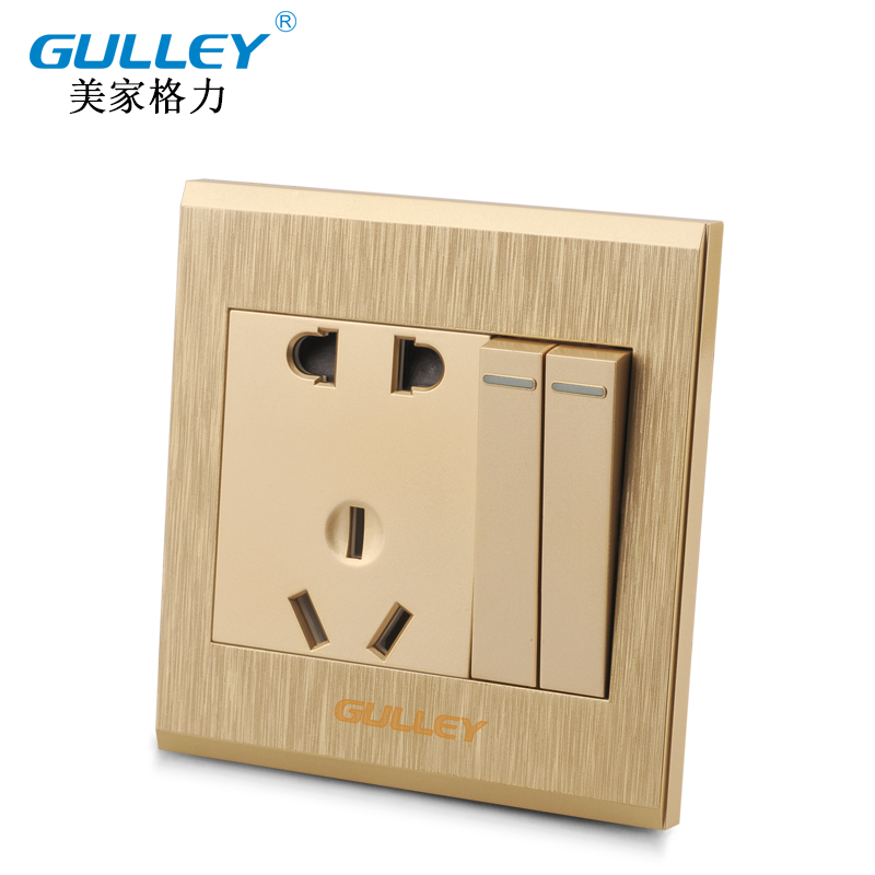 Two open two open five holes double cut domestic double switch socket panel wall 86 type with switch champagne gold 5 holes three inserts