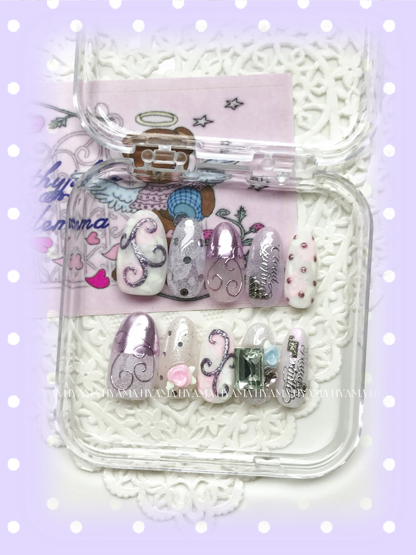 Hyama Wearable Nails Ancient Style Totem Rose Polka Dot Grape Purple Diamond Lace Y2K Real Photo