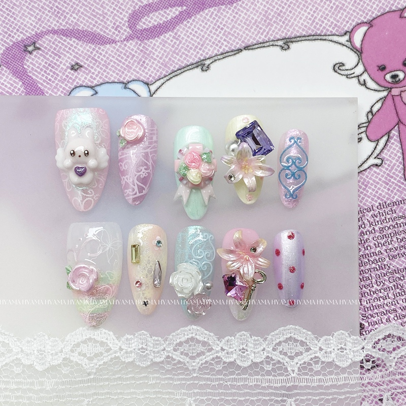 Hyama Wearable Nails Original Corsage Nail Art Lily Flower Dream Core Polka Dot Vine Rabbit Cute Diamond Real Picture Hyama Wearable Nails Original Corsage Nail Art Lily Flower Dream Core Polka Dot Vine Rabbit Cute Diamond Real Picture
