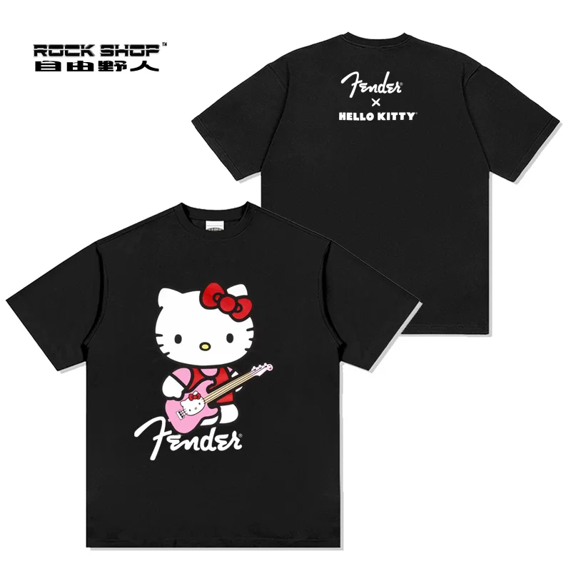 Группа Fender Fanta Hello футболка с коротким рукавом мужская и женская, высокий street стиль американский рок винтажный стиль