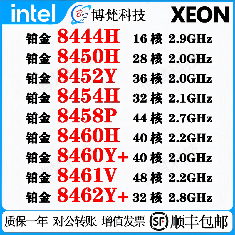 Xeon 8444H 8450H 8452Y 8454H 8458P 8460H 8460Y+ 8461V 8462Y+