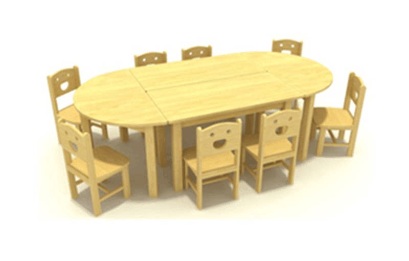 Kindergarten solid wood tables and chairs children's combination multi-functional tables and chairs semi-circular fan-shaped table baby learning table