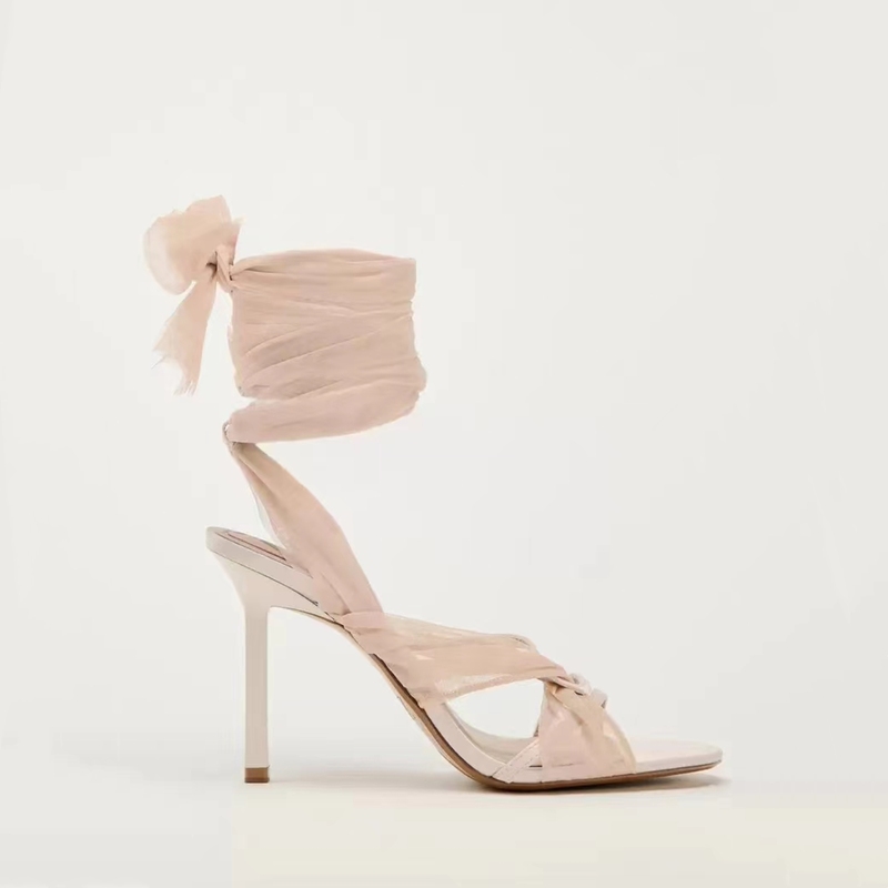 Zavalhzr~ Fairy-Style Sheer Cross-Tied High Heels for Women, New French-Style Open-Toe Stiletto Stunning Sandals