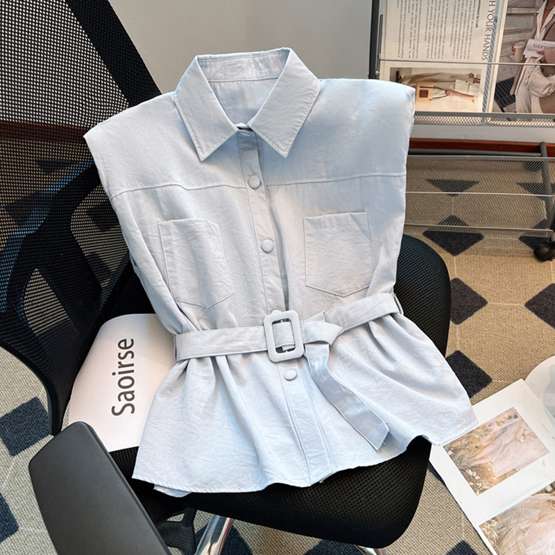 Recommended for Personal Collection~ Sleeveless Belted Shirt for Women, New Summer Style, Elegant Outerwear, Waist-Cinching Vest Top