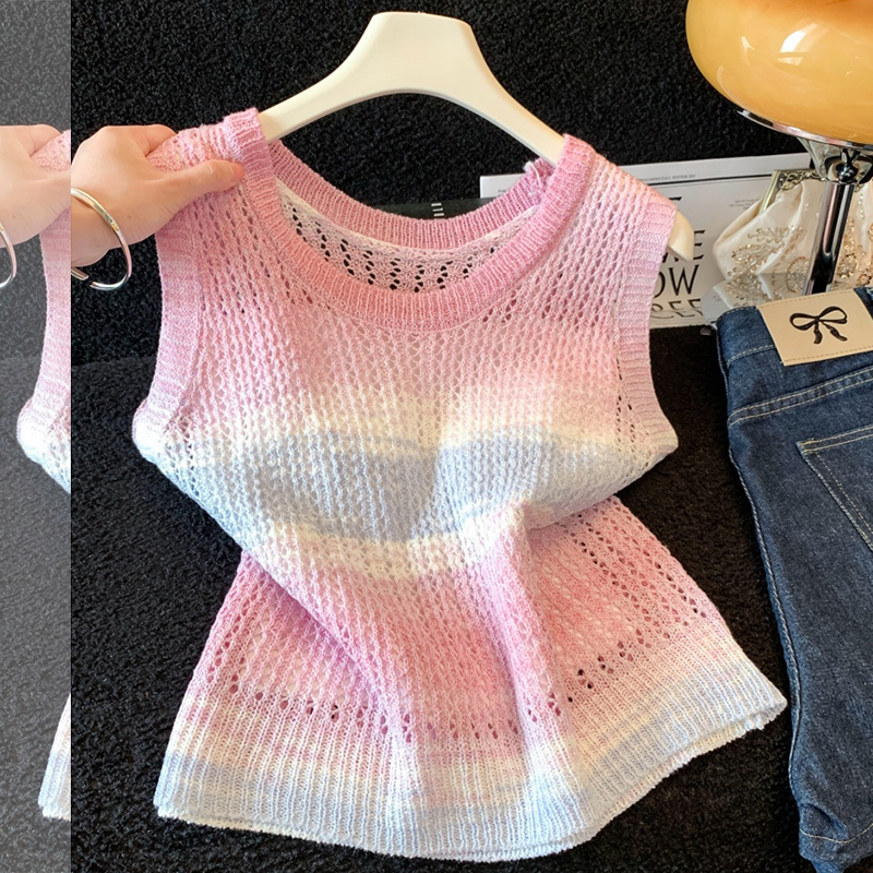 Recommended for Personal Collection~ Gradient Color Rainbow Striped Knit Tank Top for Women, 2026 Summer Sleeveless Vest Top