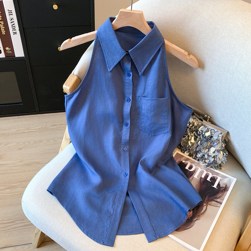 Recommended for Personal Collection~ 2026 Summer New Style Collared Button-Down Shirt, Elegant Halter Neck Sleeveless Top for Women