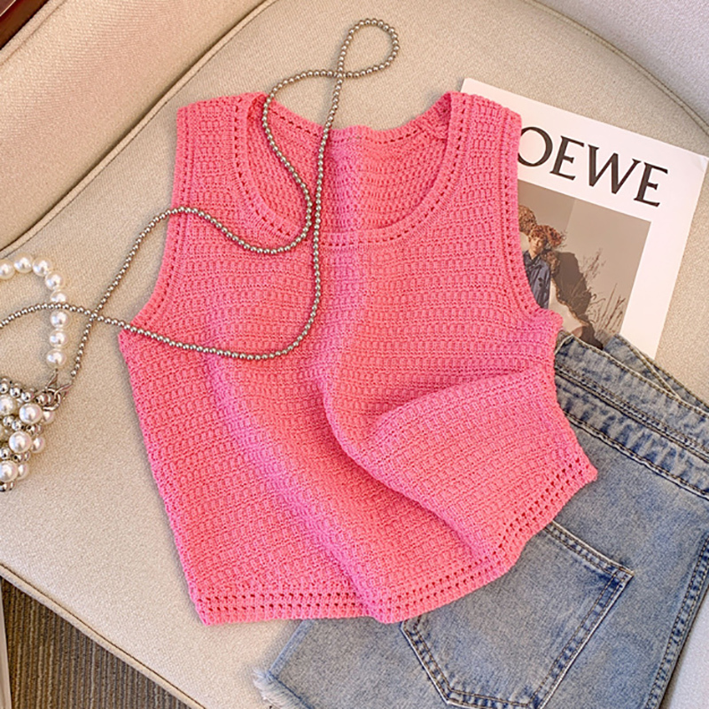 Clearance Bargain~ Hollow Knit Vest for Women, Summer Dopamine Sleeveless Base Shirt, French Style Hot Girl Top for Outerwear