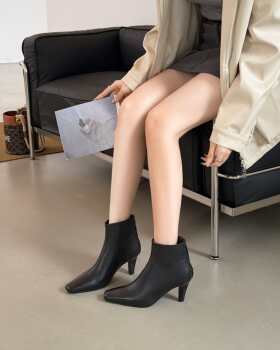 2025 winter new top layer cowhide short boots for women, versatile thick heel, square toe, slim boots, women's shoes, fashionable women's boots