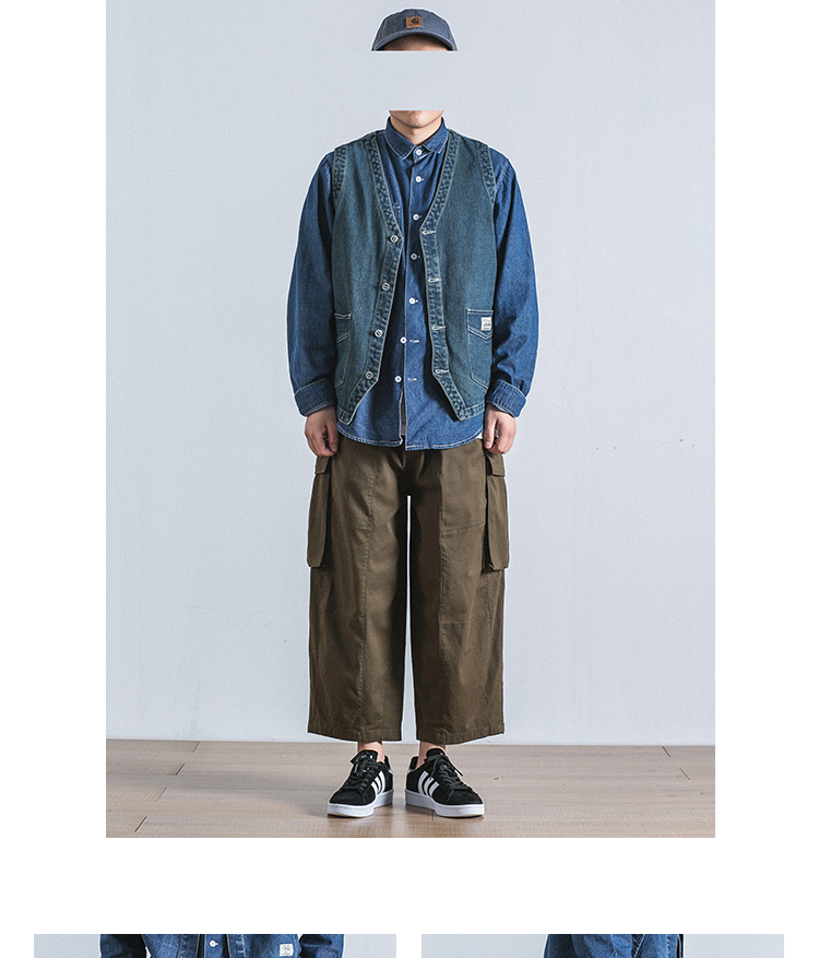 18AW Mỹ retro khâu túi lớn lỏng lẻo quần thường nam và nữ vá âm thanh nổi túi rộng chân đàn hồi quần yếm đồ nam