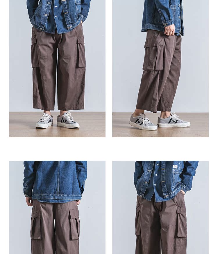 18AW Mỹ retro khâu túi lớn lỏng lẻo quần thường nam và nữ vá âm thanh nổi túi rộng chân đàn hồi quần yếm đồ nam