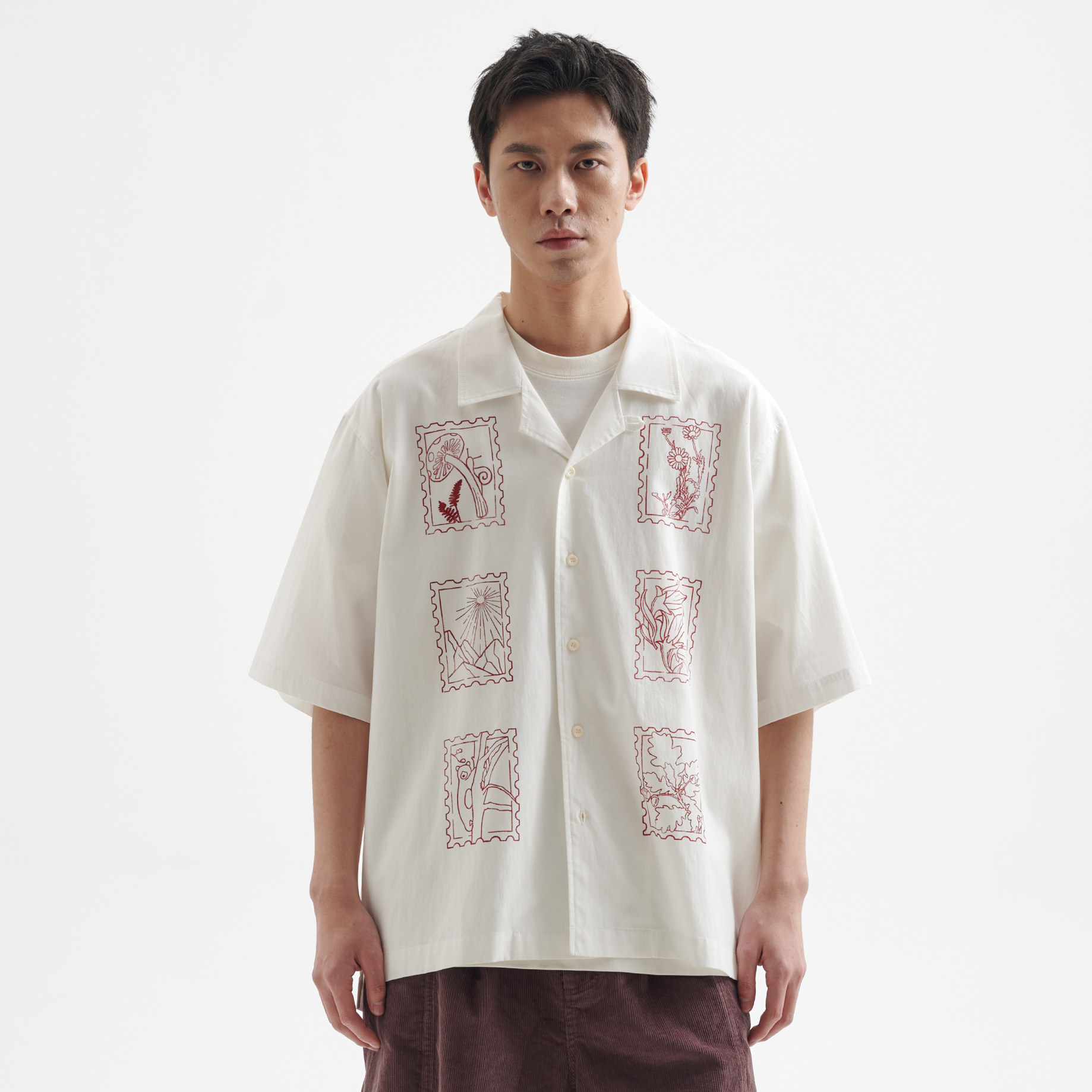 BUTTBILL 25SS无感水浆印花复古短袖衬衫男古巴领衬衣外套上衣服