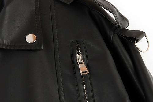 Осенняя полиуретановая куртка, длина миди, в корейском стиле, оверсайз