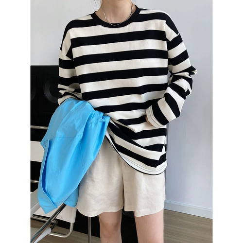 Весенняя осенняя толстовка, лонгслив для отдыха, оверсайз, с рукавом, круглый воротник