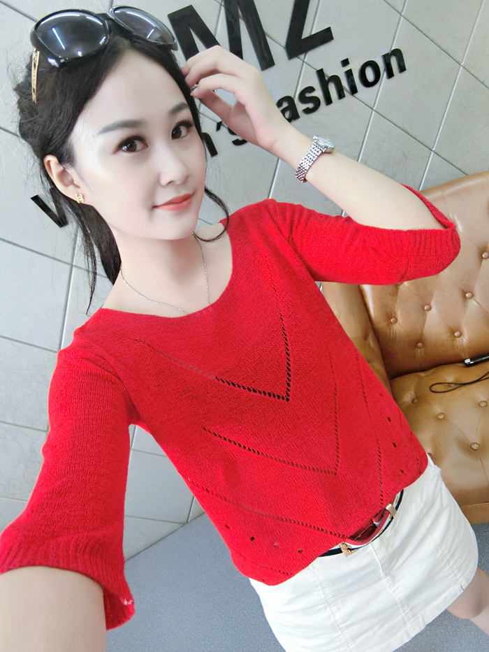 Mùa hè mới của phụ nữ Áo len cổ chữ V mỏng, áo len nữ ngắn tay phiên bản Hàn Quốc của áo thun nữ rộng rãi hoang dã áo len nữ đẹp 2021