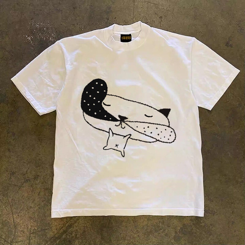 Xiao Chen Has Many Stories 3A260G Double Yarn Pure Cotton! American Retro Heavyweight Couple's Loose Short-Sleeved T-Shirt for Women and Men Xiao Chen Has Many Stories 3A260G Double Yarn Pure Cotton! American Retro Heavyweight Couple's Loose Short-Sleeved T-Shirt for Women and Men