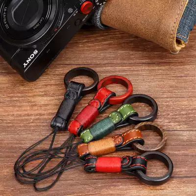 Suitable for Sony black card RX100M4 M5 M6 G7X2 GR2 GR3 cowhide red solid wood ring mobile phone lanyard