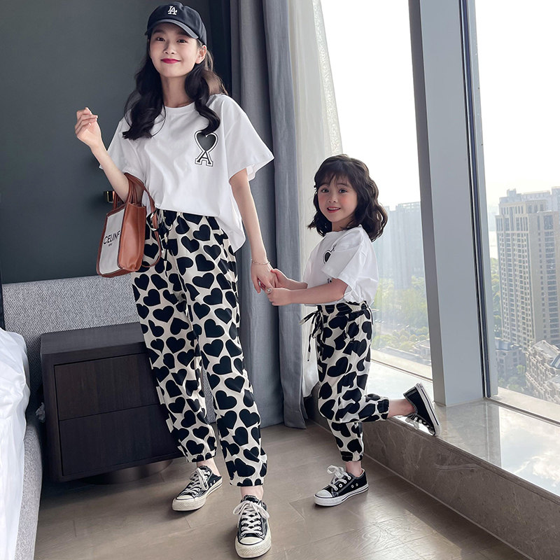 2022 summer pro-sub-mounted printed short sleeve anti-mosquito pants light cage pants casual T-shirt blouses mother and woman two sets of damp