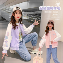 Girl Baseball Suit Jacket Spring Dress 2022 New Korean Version CUHK Child Foreign Air Casual Jacket Mesh Red Sports Blouse