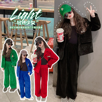 Girl Clothing Trendy Suit Foreign Air Suit Jacket Fashion Spring Clothing Fried Street Clothes Little Girl Broadlegged Pants Two Sets