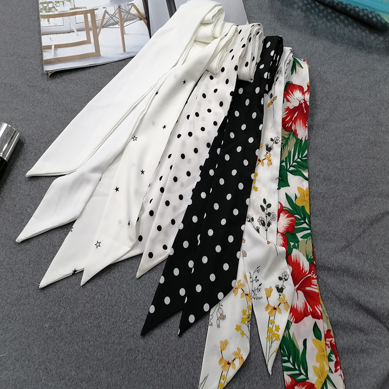 Fresh Chiffon Fabric Belt Scarf for Women, Long Black and White Polka Dot Decorative Dress, Fashionable, Simple and Versatile Neck Scarf