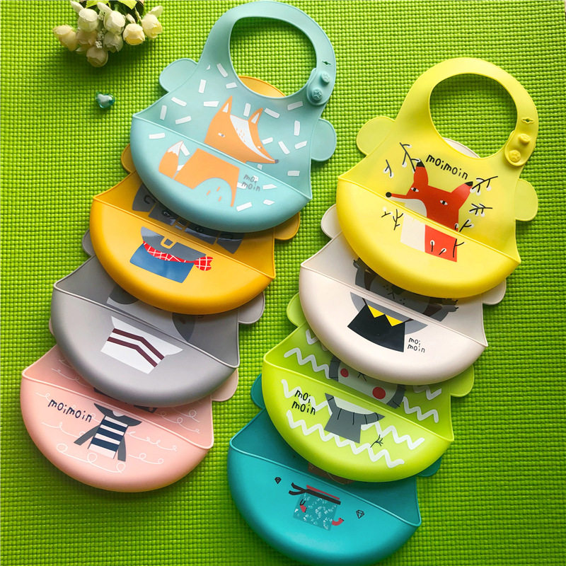 Children's eating bib Soft silicone rice pocket Auxiliary food bib Baby waterproof bib Saliva pocket Candy color bib