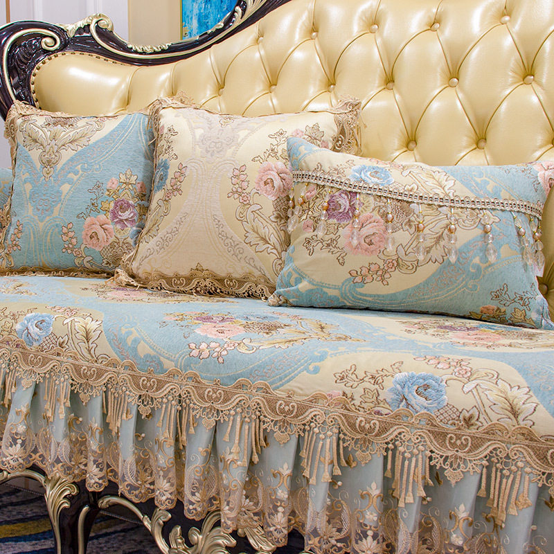 European-style sofa cushion cover high-end luxury non-slip light luxury chenille chaise leather sofa cover four seasons universal can be customized