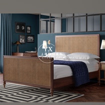 French rattan solid wood bed American export solid wood color distressed retro high-back princess bed 1 8 2 2 meters large bed