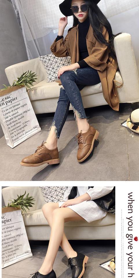 Mùa xuân 2017 giày đế thấp đế bằng ren thấp để giúp giày nữ Giày retro nhỏ của Anh thoải mái giày slip on nữ