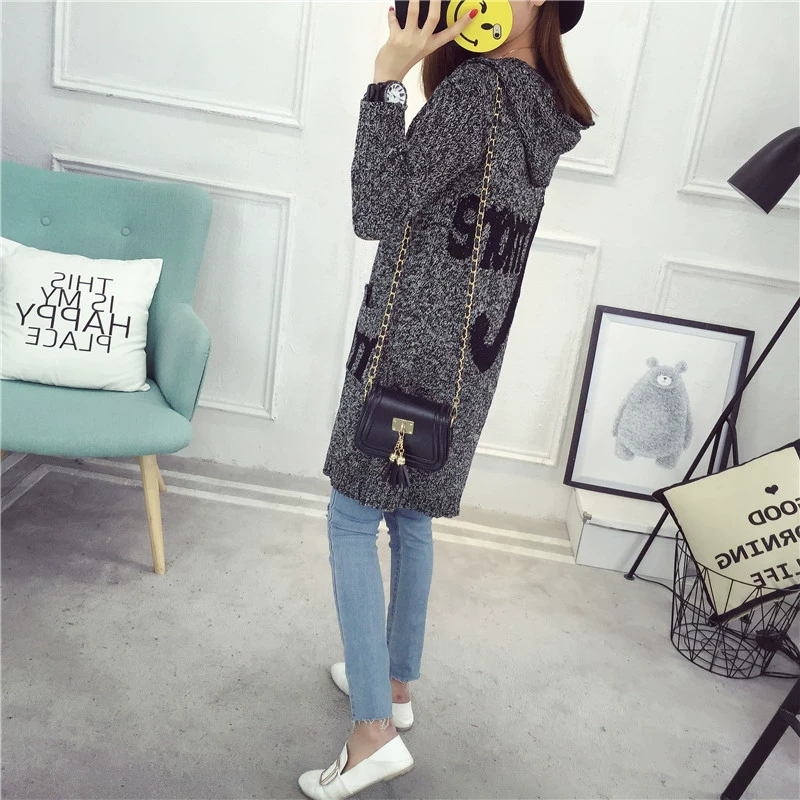 Áo len nữ mùa thu 2018 trong phần dài cỡ lớn áo len thời trang áo hoodie nữ áo khoác len cardigan nữ