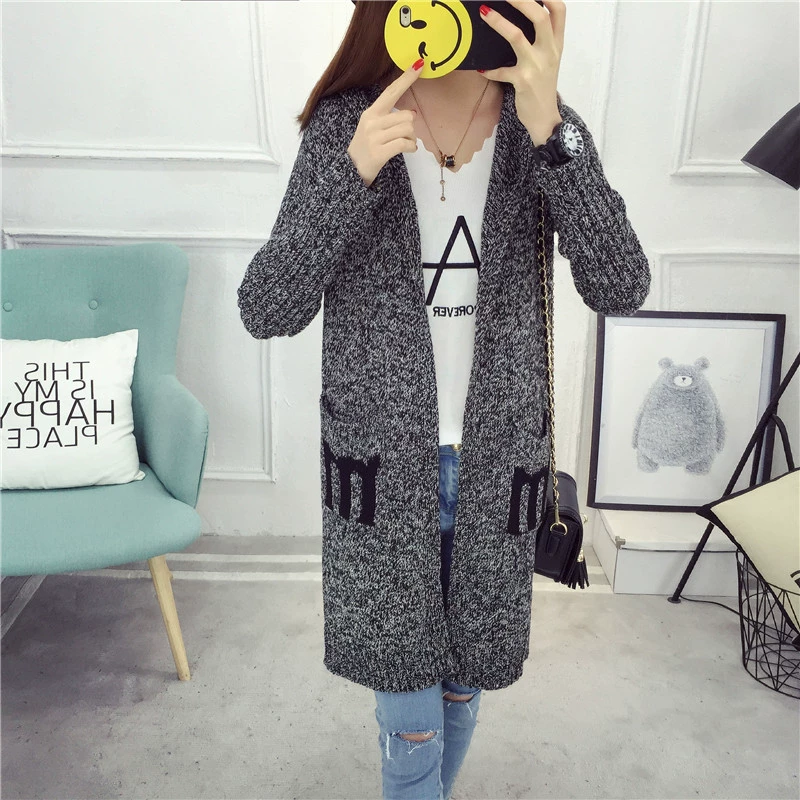 Áo len nữ mùa thu 2018 trong phần dài cỡ lớn áo len thời trang áo hoodie nữ áo khoác len cardigan nữ