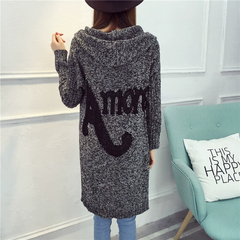 Áo len nữ mùa thu 2018 trong phần dài cỡ lớn áo len thời trang áo hoodie nữ áo khoác len cardigan nữ