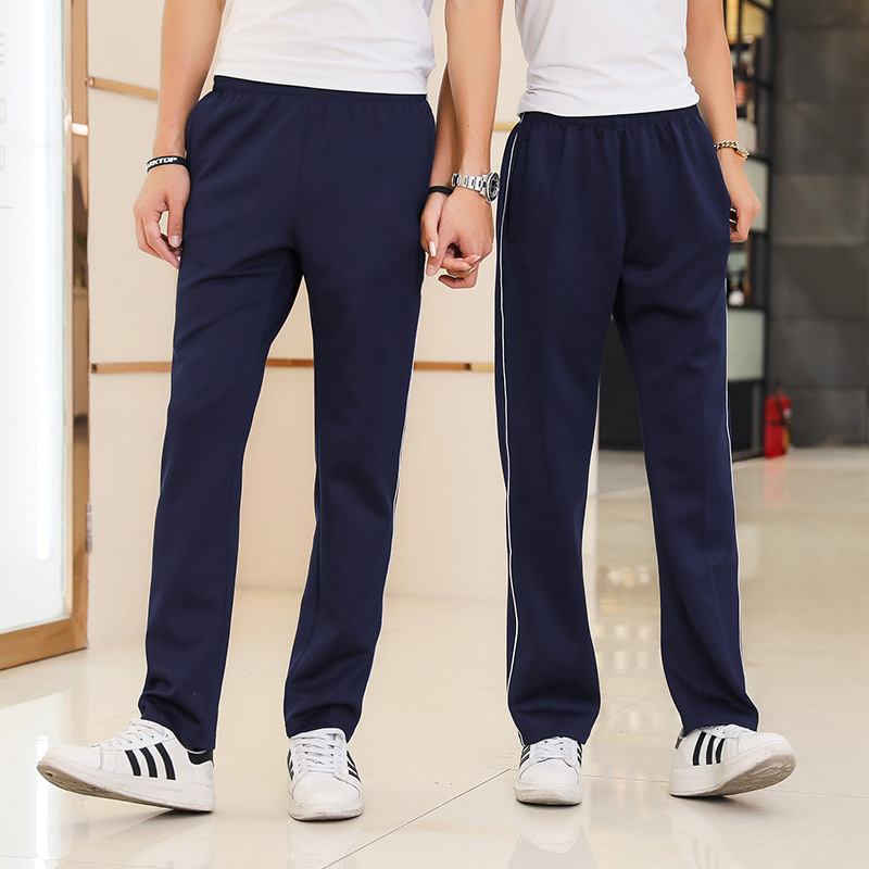 Quần Học sinh đồng phục học sinh quần Boys and Girls High School Trường quần nam và nữ Dark Blue White Stripes Stretch với quầy bar